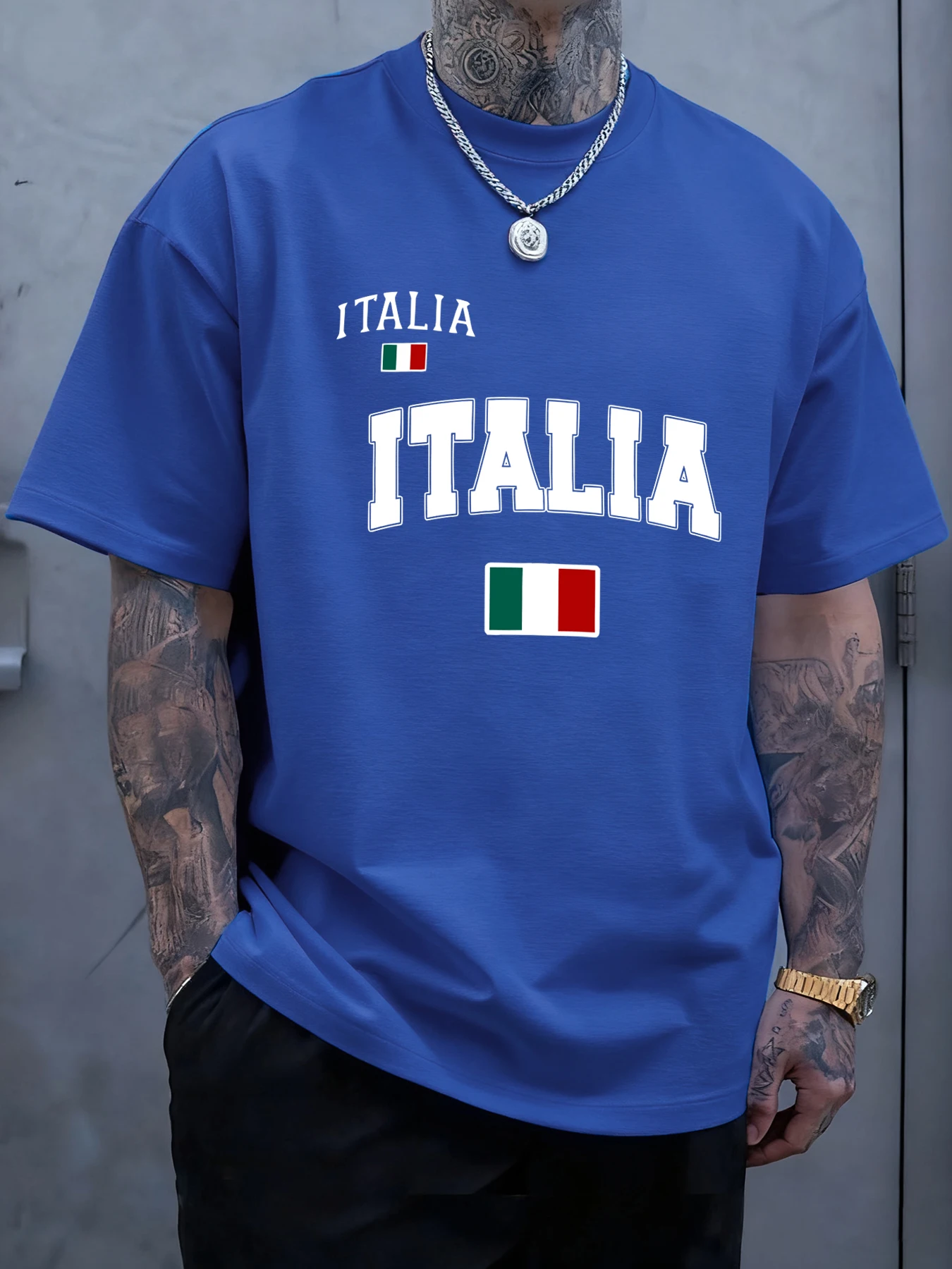 

Italia Italian Flag Printing Mens T Shirt Summer Oversized T-Shirts Cotton Fashion All-Match Streetwear Crewneck Comfortable Top