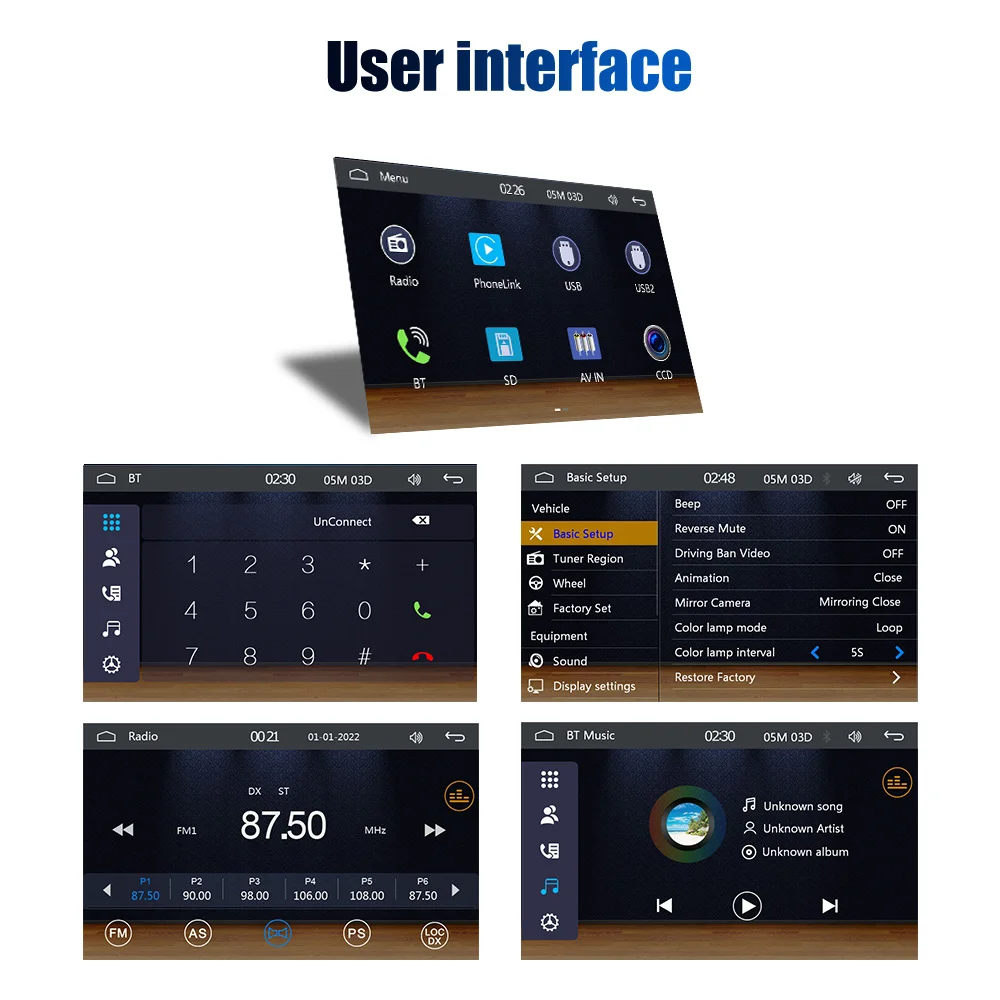 ESSGOO 7 Zoll 1 DIN Universelles Autoradio Stereo Kabelgebundenes Carplay Android Auto Bluetooth TF USB AUX HD Touchscreen Haupteinheit – Detail 10