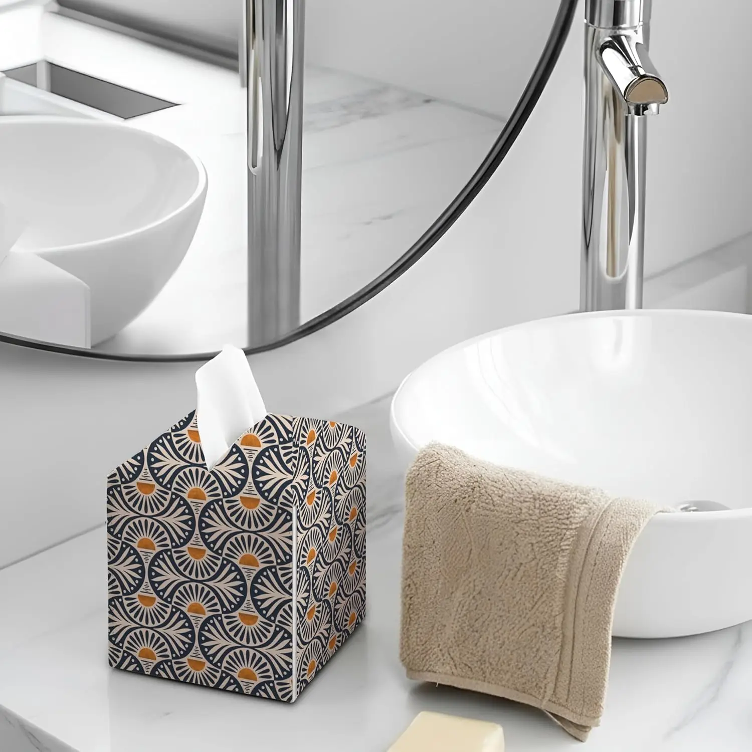 Boho Sun Tissue Box Cover Bohemian Boho Sunset Sunrise Sun Decorative Aesthetic Square Faux Leather Tissue Box Holder - view 2