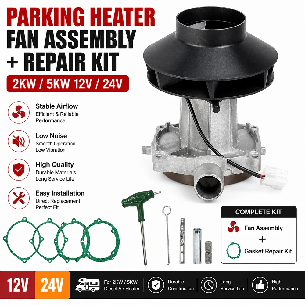 12V 24V Parking Heater Blower Fan Assembly with Repair Kit for 2KW 5KW Diesel Air Heater - Automotive Heating System Component