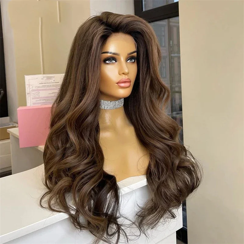 Long Soft Natural Glueless Brown 28'' Body Wave 5x5 Silk Base Jewish Human Hair Wig Baby Hair HD Lace European Hair Preplucked