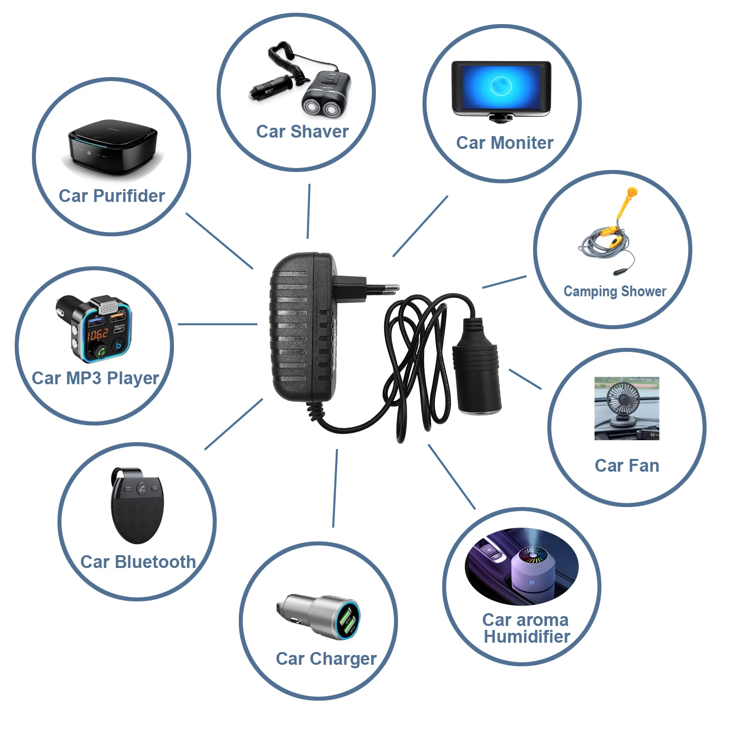 شاحن سيارة مقبس محول الطاقة التيار المتناوب 100 فولت/240 فولت فولت إلى تيار مستمر 12 فولت 2A 24 واط محول لشاحن ولاعة السجائر للاستخدام المنزلي والسيارة