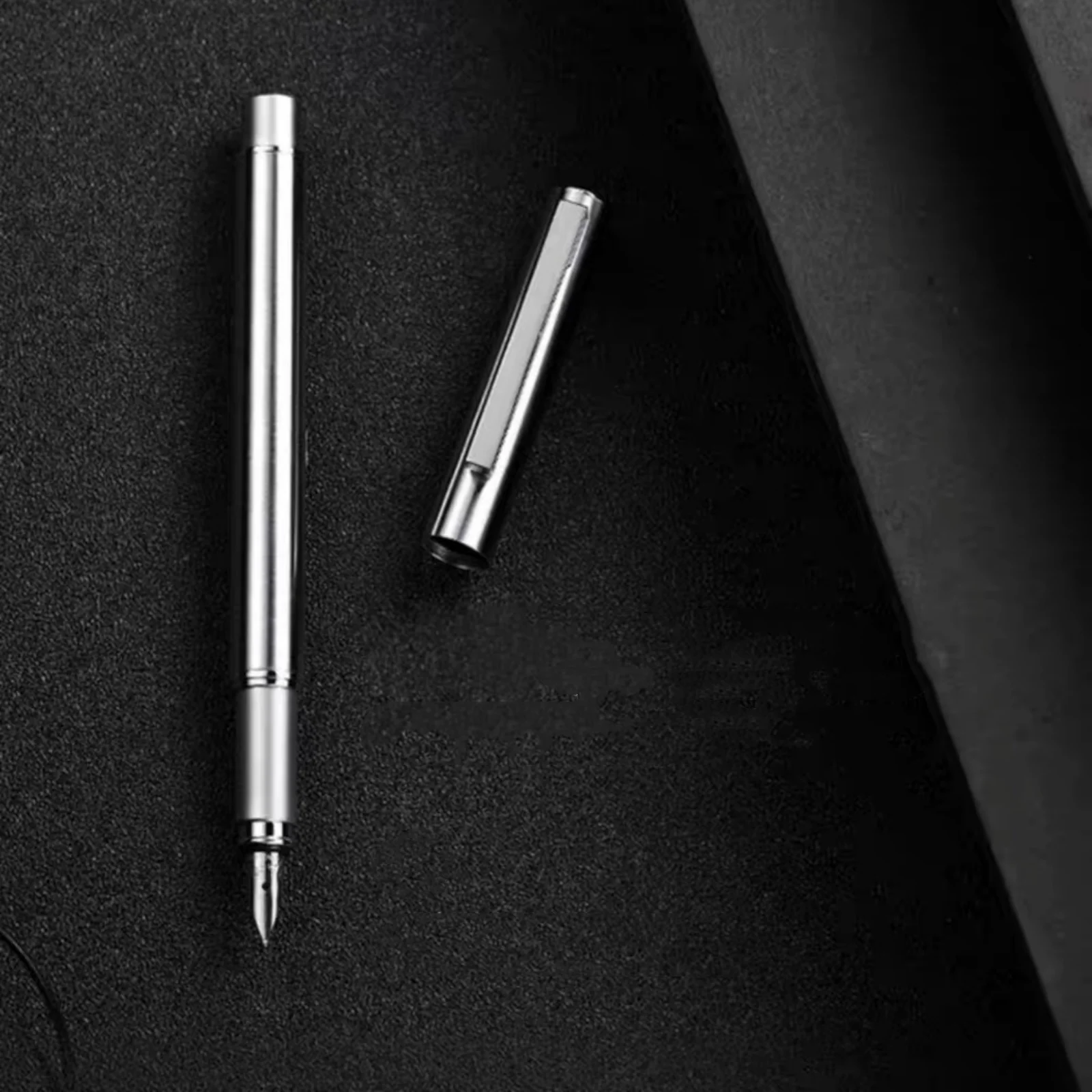 

HongDian Metal Stainless Steel Fountain Pen Fine Nib 0.4mm Bright Silver Excellent Writing Gift Ink Pen for Business Office Home