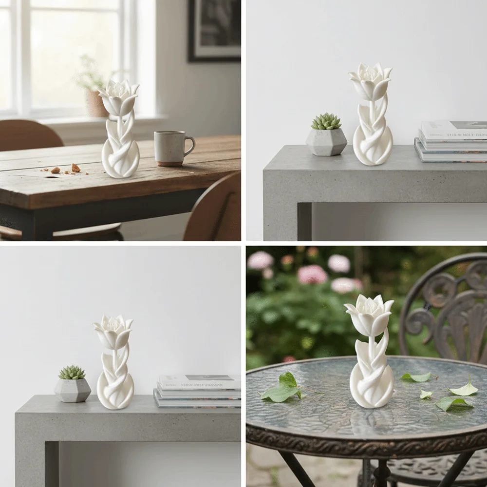 Anniversary Gifts 3D Printed Spiral Tulip Statue Desk Decor Lovers Gifts Flower Models Sweet White Miniature Decoration Wedding