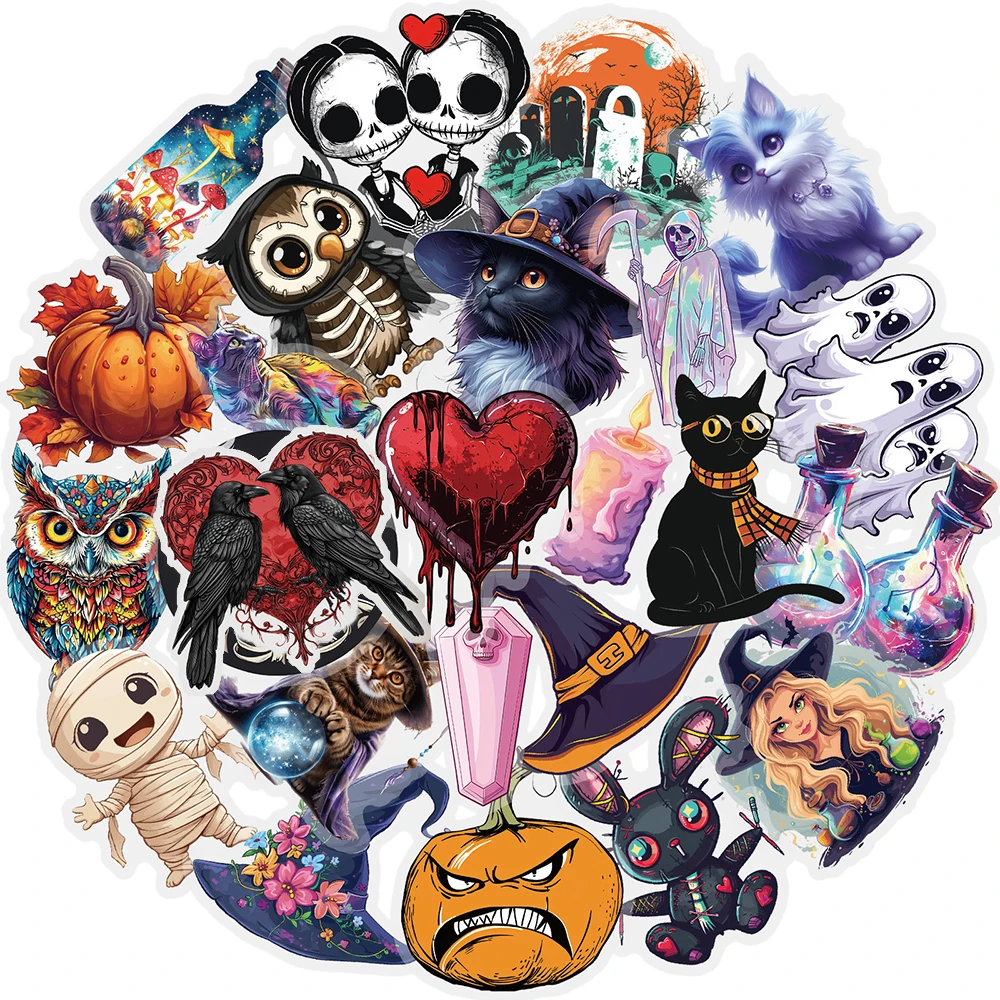 10/30/50pcs Fresco Gotico Halloween Cartoon Adesivi Impermeabile FAI DA TE Scrapbook Laptop Telefono Auto Trasparente Graffiti Decalcomania Giocattolo Per Bambini