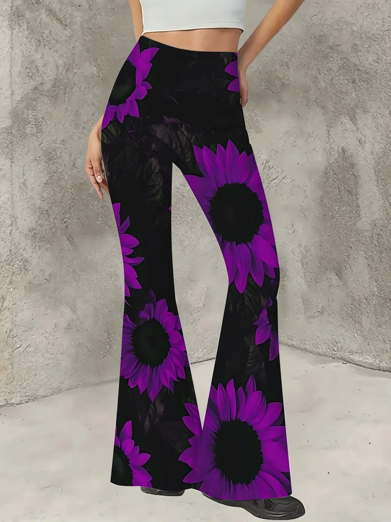 

Women's Striped Print Flare Pants Loose Fit Knit Wide Leg Bell Bottom Trousers