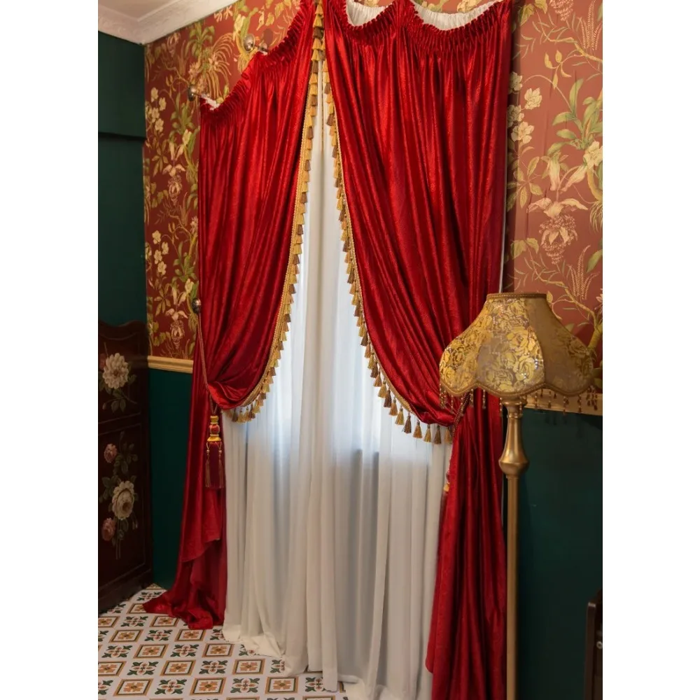 Dome-style Rust Red Curtain with Embossed Head  Shading Velvet Curtains for Living Dining Room Bedroom