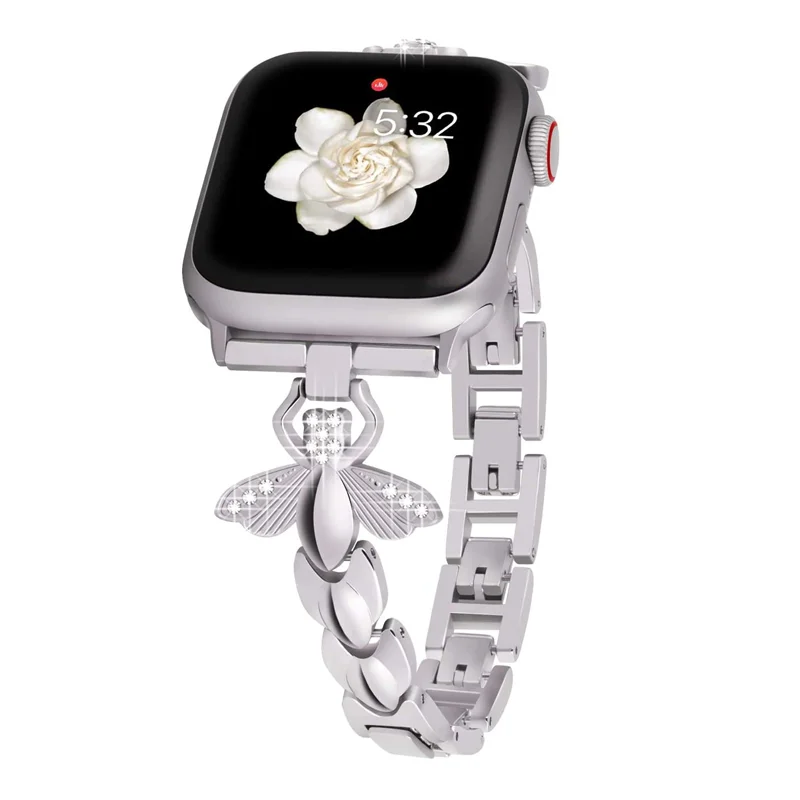 Metal Bracelet Strap For Apple watch 7 45mm 41mm Small bee carved watch wristband For iwatch 6 5 4 3 2 1 SE 44mm 42mm 40mm 38mm