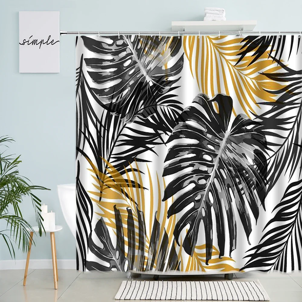 Tropical Palm Leaf Monstera Shower Curtains Watercolor Flower Plant Leaves Parrot Print Cloth Bath Curtain Nordic Bathroom Decor