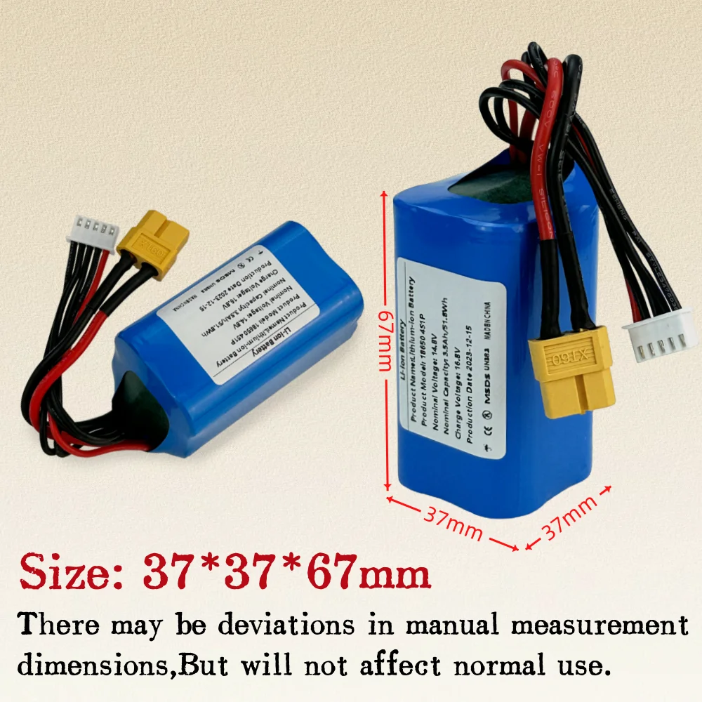 

18650 4S1P Li-ion Battery 14.8V 3500mAh high-quality For GA Battery Pack Model Airplane With XT60 JST-XH Connector