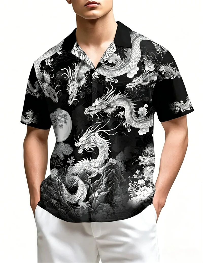 

Japanese dragon pattern Hawaiian men's shirt casual beach wear vacation men's shirt clothing
