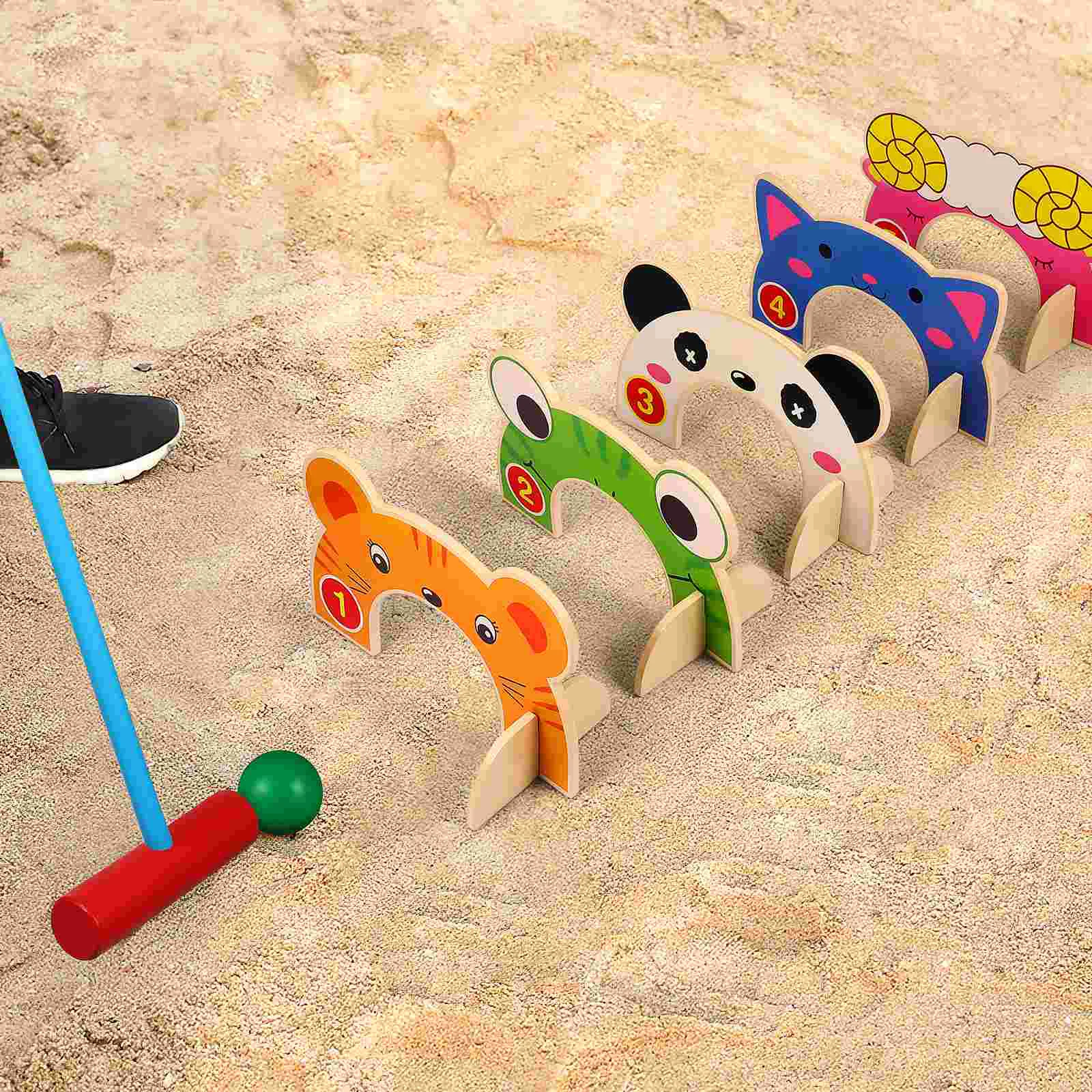 

Croquet for Children Kids Toy Outdoor Baby Garden Games Croquet Lawn Games Gateball Wooden Animal