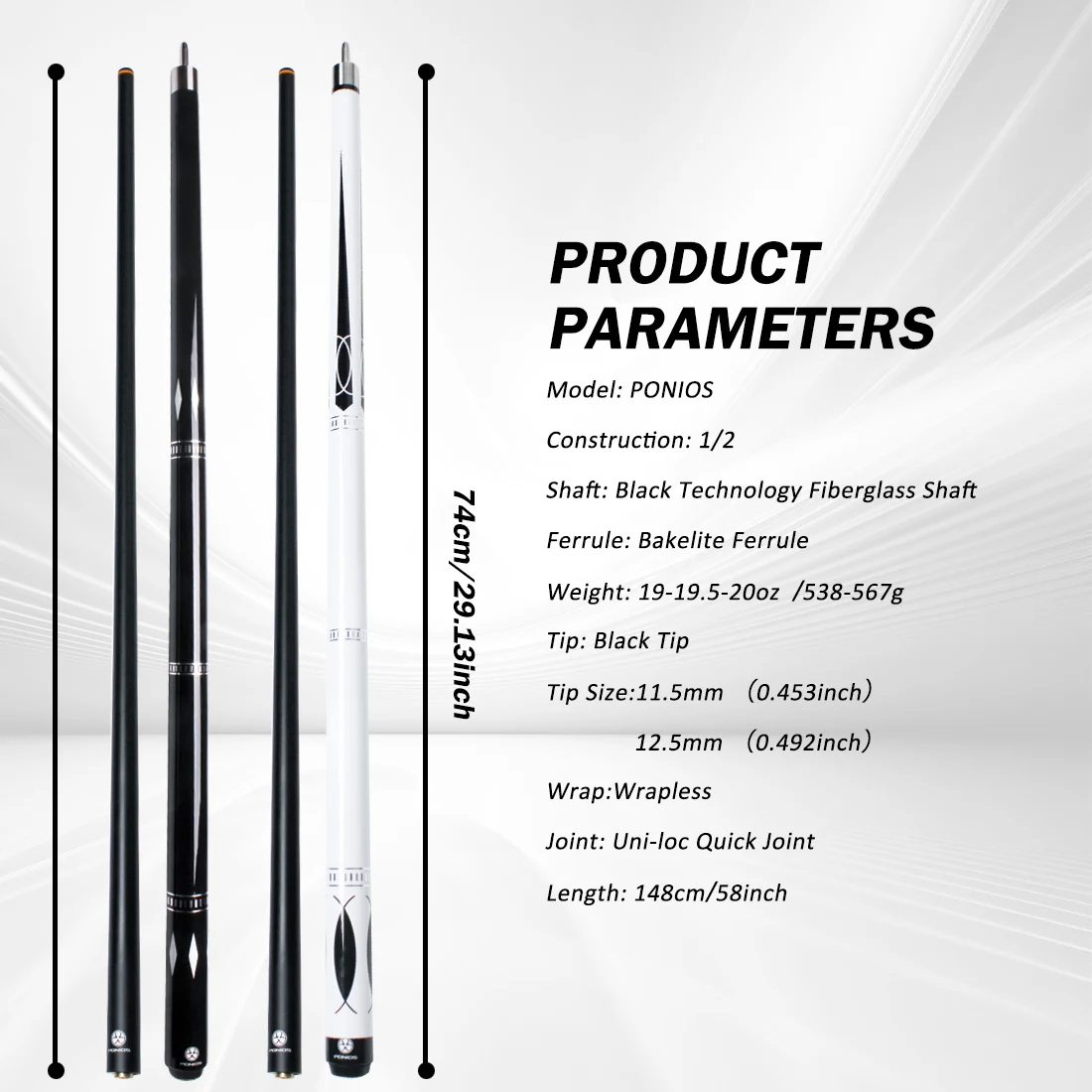 PONIOS Carbon Fiber Pool Cue Stick, 2pieces 58inch Low Deflection Professional Cue Stick for Billiards, Carbon Fibre Shaft with 11.5mm/12.5mm Tip (19oz-20oz) view 7