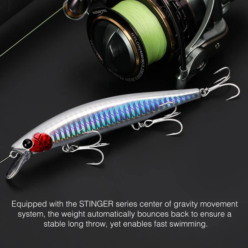 TSURINOYA Sinking Jerkbait 115S Minnow para Lubina, Negro y Lucio