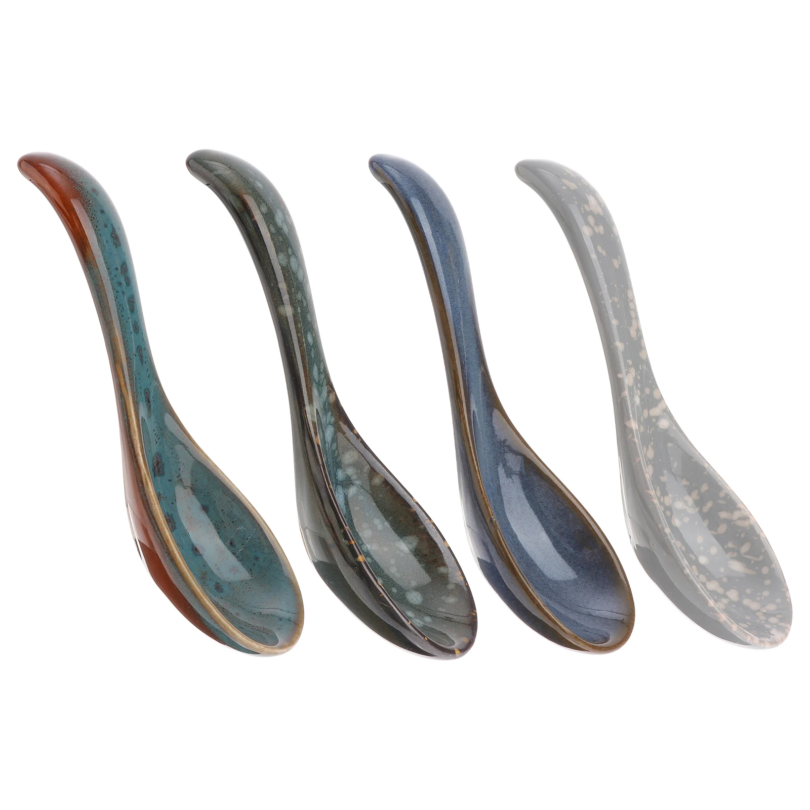 

4Pcs Japanese Style Ceramic Spoons Premium Material Soup Rice Porridge Spoon for Home Restaurant Comfortable Handle Spoons Set