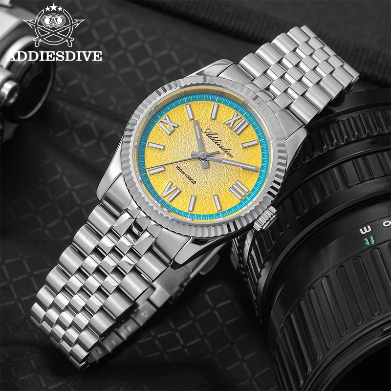 ADDIESDIVE 2025 NEW Colorful Dial Quartz Watch For Men VH31 Movement Stainless Steel Sapphire Glass 100M Waterproof Dive Watches