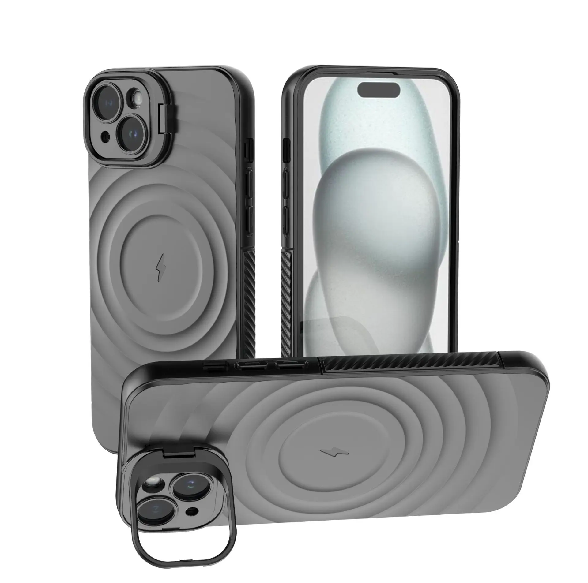 

Anti-drop Wave Pattern Camra Phone Stand Magsafe Charge Phone Case for iPhone 17 Air 16 15 14 13 Plus Pro Max