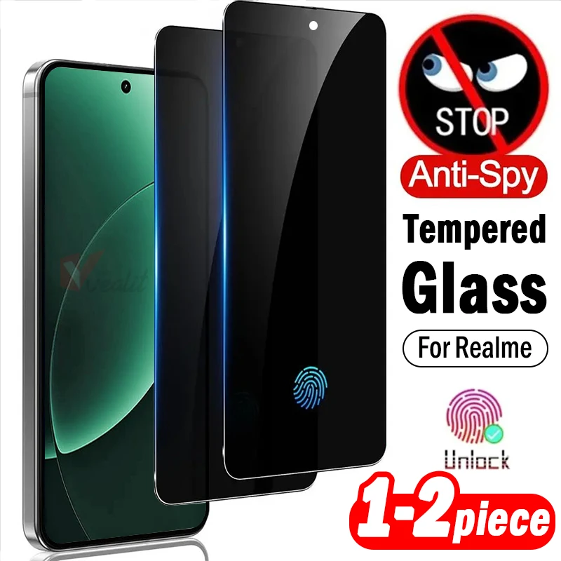 

Защитное стекло для конфиденциальности (1-2 шт.) для Realme GT8 Pro, антишпионское защитное стекло для Realme GT8 GT7, разблокирующее закрытый экран, закаленное стекло