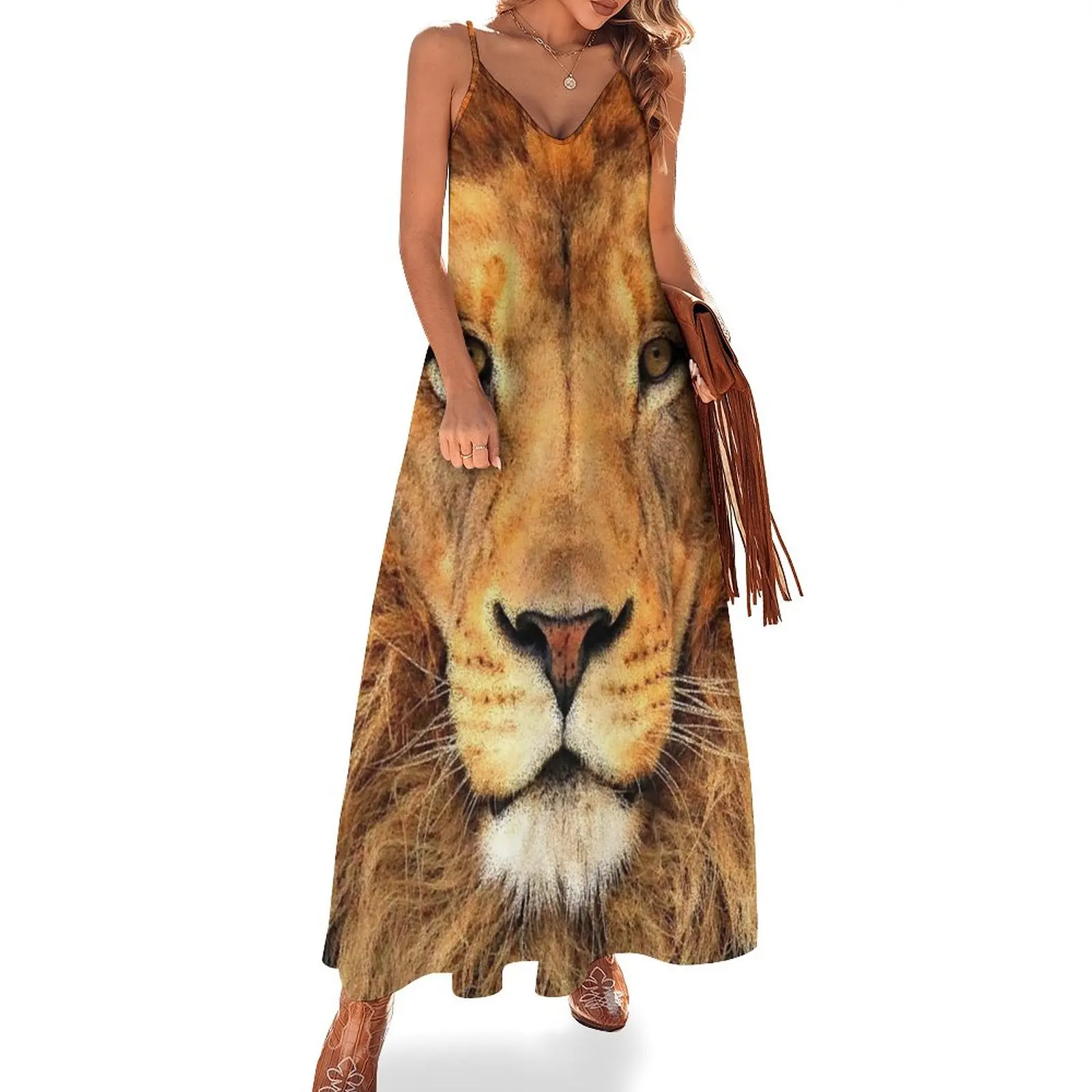 

Beautiful Lion Face Wild Cat Glare Sleeveless Dress luxury evening dress woman for wedding elegant party dress for women 2023