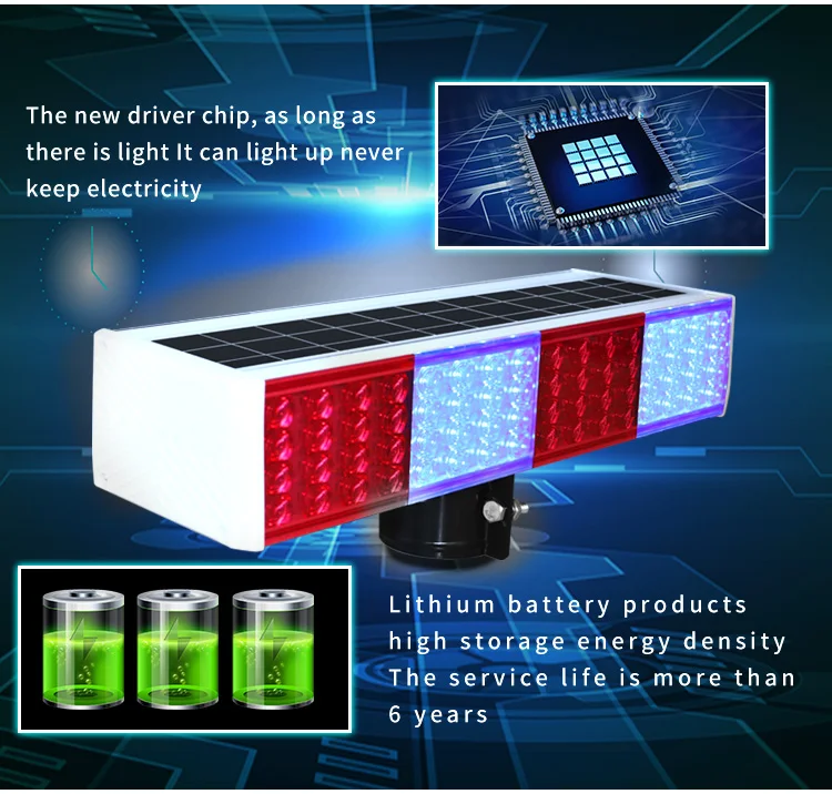 New Design Outdoor Use PC Housing Red Blue LED Flashing Signal Solar Powered Warning Light