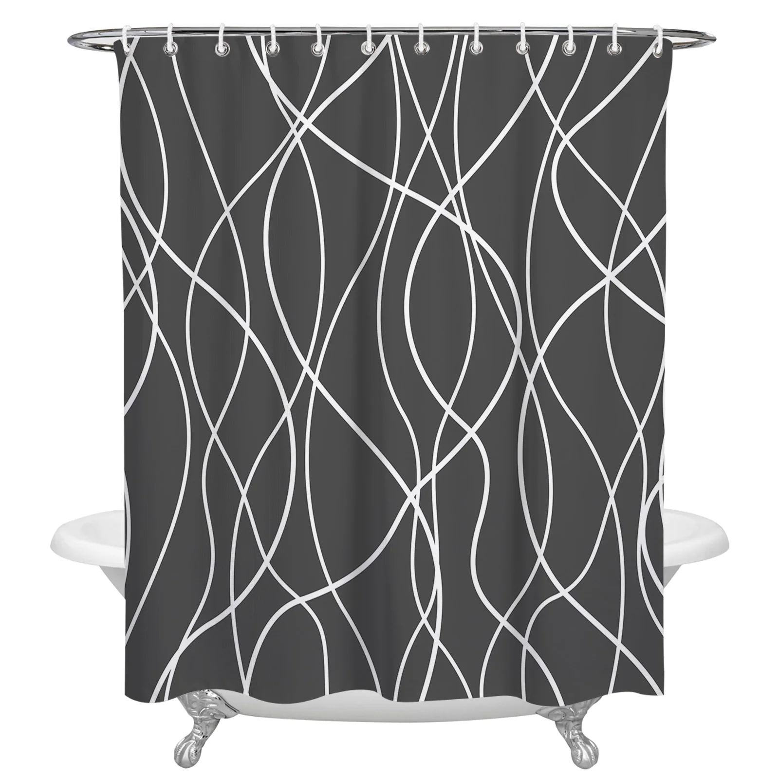 Twisted Lines Modern Art Grey Waterproof Bathroom Decoration Shower Curtain Printed Bathtub Curtains Bathroom Accessories