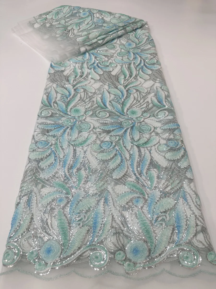 

New Arrival Sequins African Nigeria Lace Fabric 2025 High Quality French Tulle Lace Fabric For Women Wedding Party Dress KYX2509