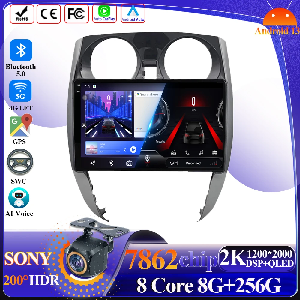 Android Carplay Radio for Nissan Note 2 E12 2012-2021 Intelligent System 8-Core Multimedia Player 5G Wifi GPS Touch Display