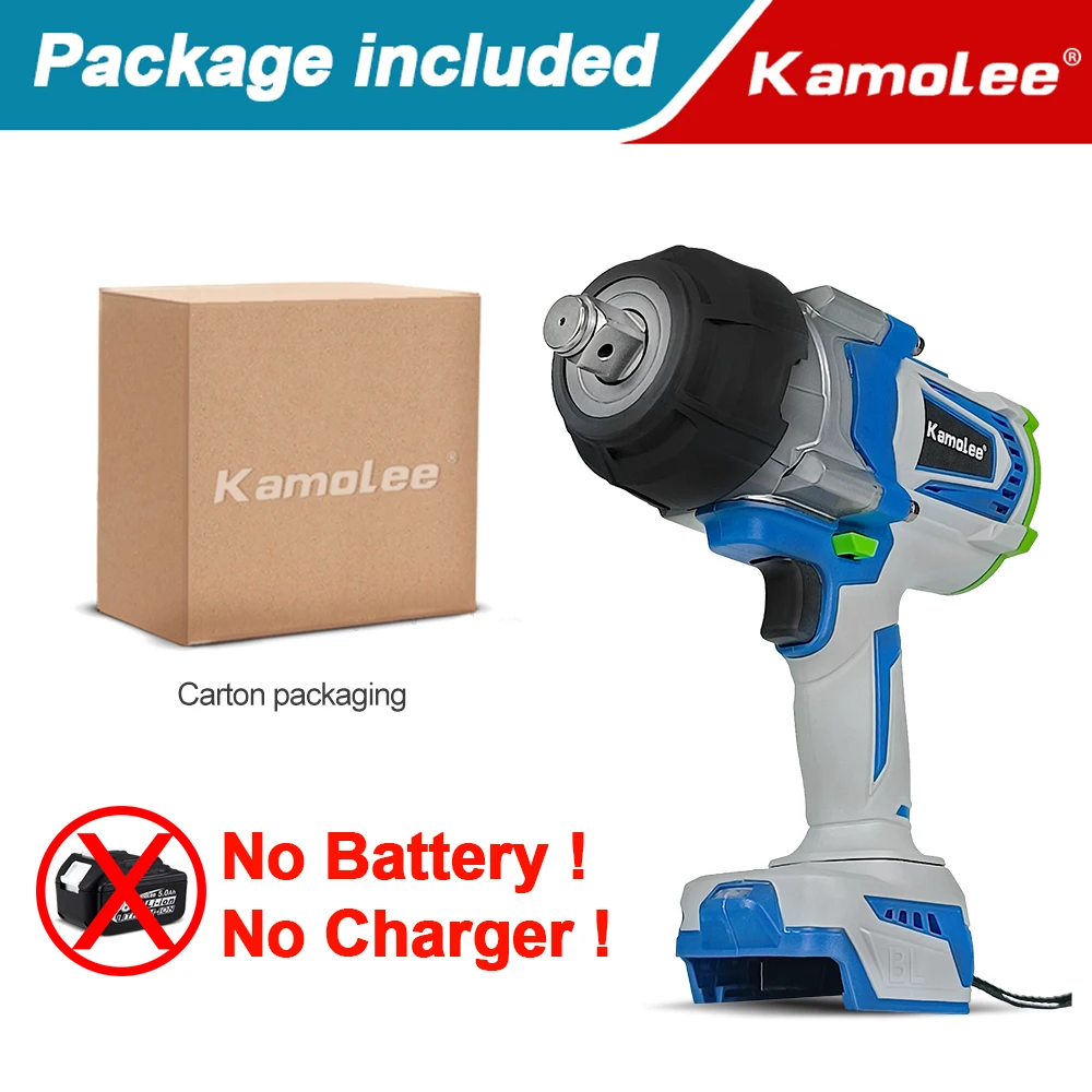 Kamolee 3/4 inch borstelloze elektrische sleutel, 4100NM slagmoersleutel met hoog koppel, snoerloos elektrisch handgereedschap voor reparaties