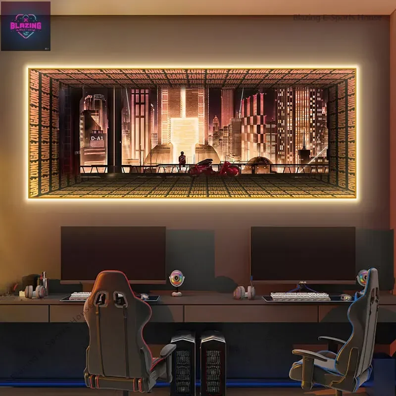 

E-sports room hanging paintings Cyberpunk style creative abyss mirror dormitory Internet cafe luminous murals living room bedroo