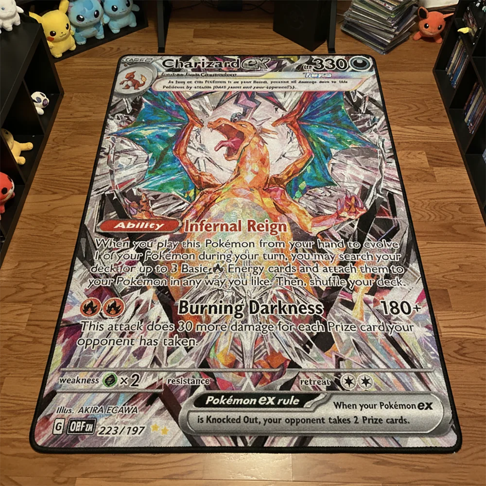 Image of Cartoon Anime Pokemon Card Charizard EX Teppich, Bodenmatte, Kinderzimmerdekoration, rutschfester Teppich, Haustier-/Spielmatte, weiche dekorative Decke