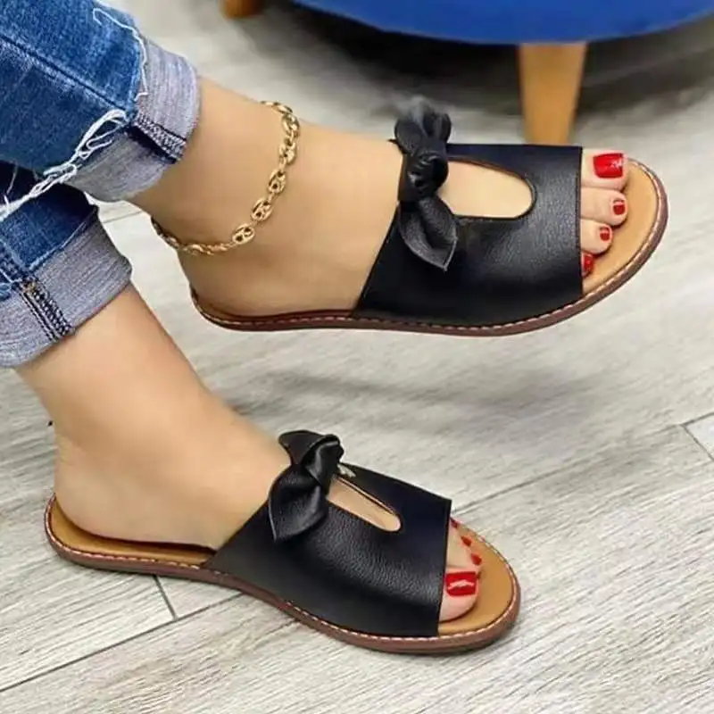 Summer Women Slippers Shoes Cute Butterfly-Knot Flats Casual Sandals Solid Color Beach Sandals womens shoes  sandals women 2023