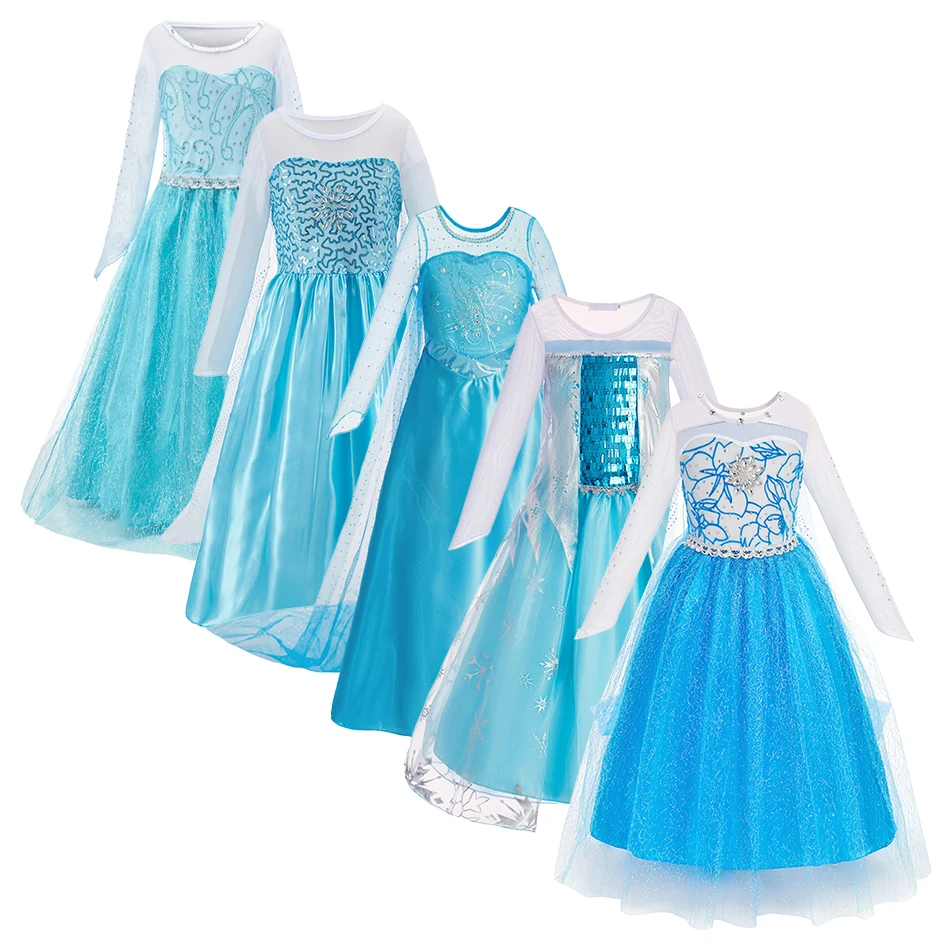 Children Snow Queen Dress Elsa Christmas Carnival Celebration Clothing Little Girls Anna Cosplay Fancy Dance Performance Costume