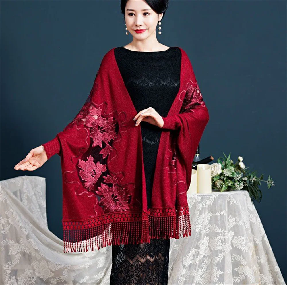 

National style cheongsam shawl for wedding mother, embroidered mesh cloak, daily knitted cloak, spring and autumn