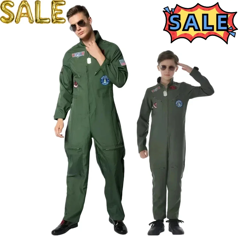 Nuevo Disfraz de Cosplay de la Fuerza Aérea, Traje de Piloto Militar Verde Ejército para Adultos, Estilo Top Gun, con Gafas, para Halloween