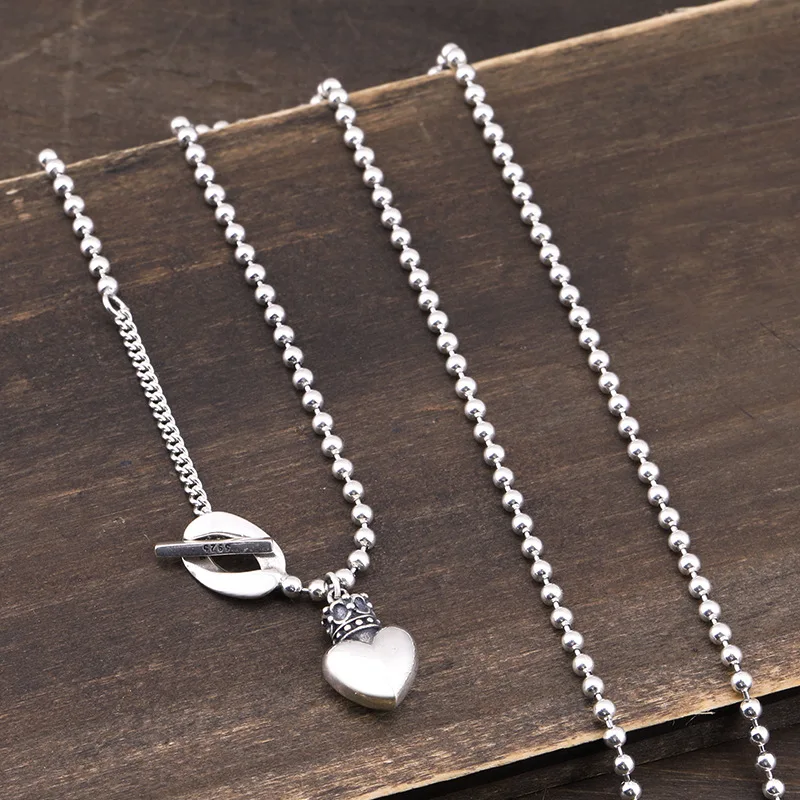 S925 Sterling Silver Necklace Sweater Chain Vintage Love Simple and Exquisite Versatile Fashion Jewelry Chain