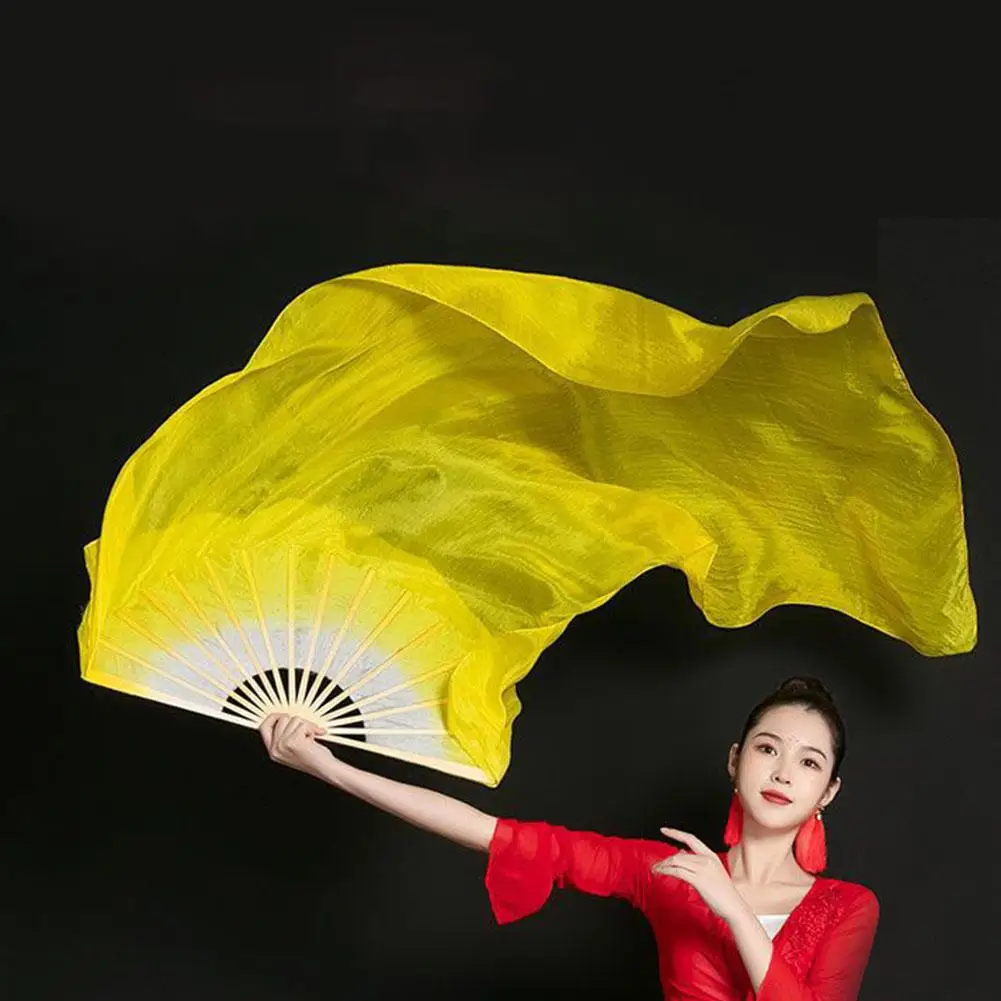 120cm Length Dancing Fan Women Belly Gradient Color Dancer Practice Long Imitation Dance Props Silk Fans