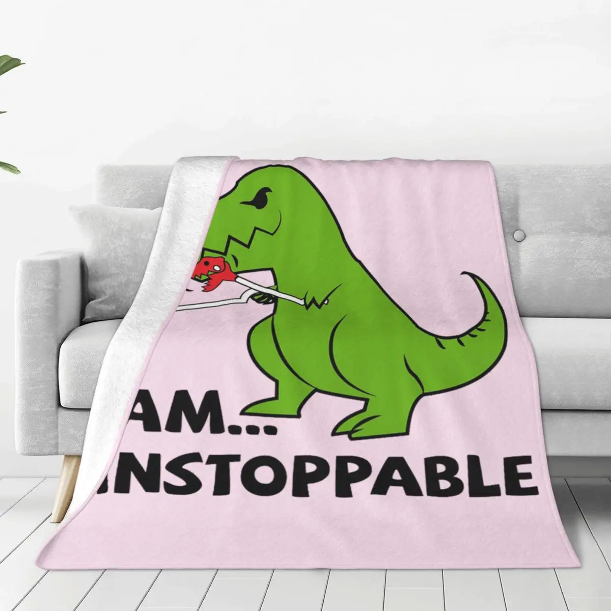 I Am Unstoppable T-rex Blankets Soft Warm Flannel Throw Blanket Bedspread for Bed Living room Picnic Travel Home Sofa