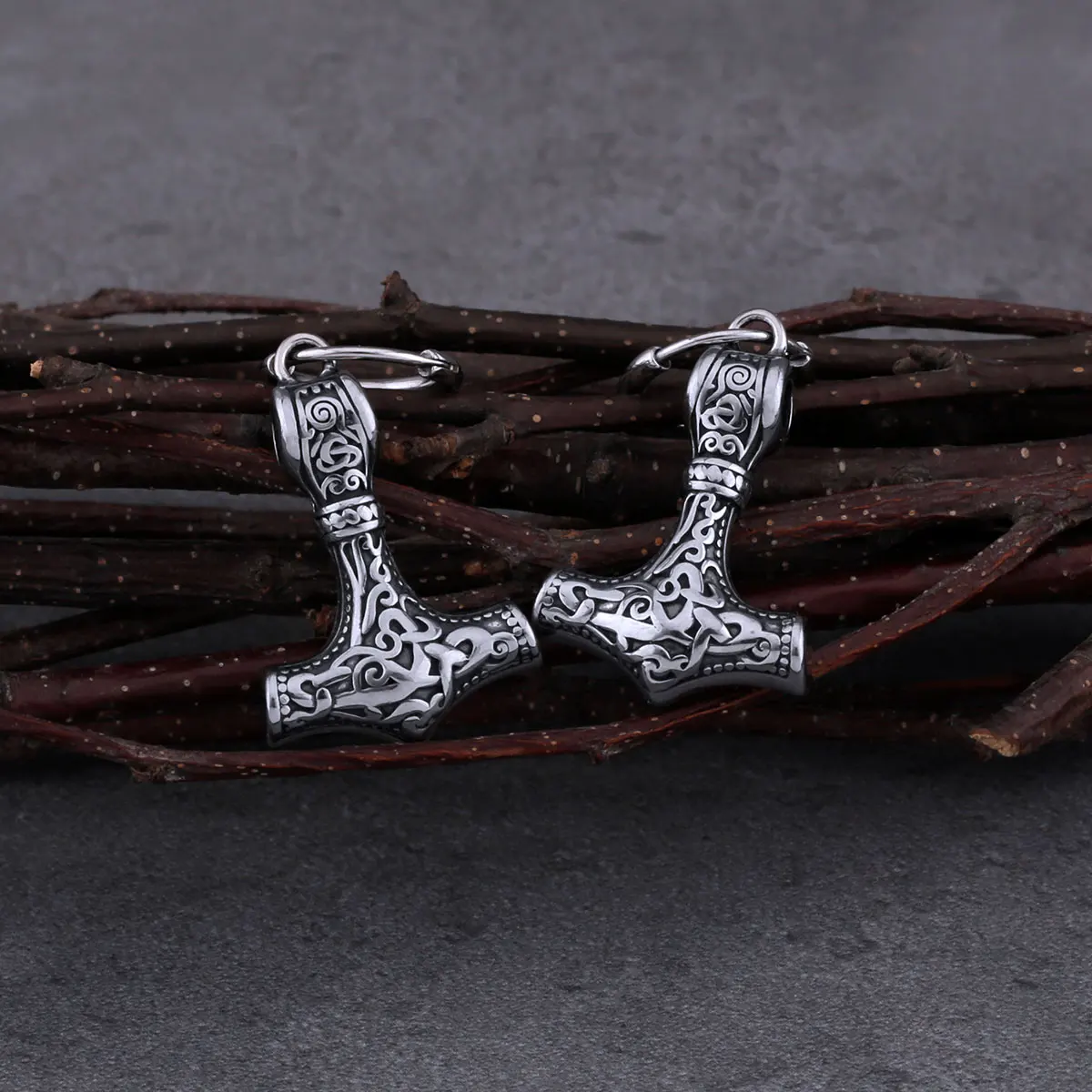 Fashion Vikings Thor\'s Hammer Earrings Stainless Steel Men\'s Nordic Celtic Hip Hop Amulet Accessory Vintage Anchor Jewelry Gift