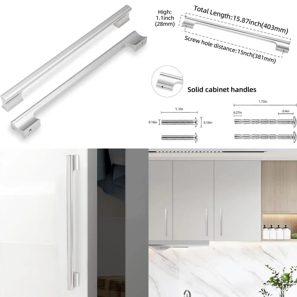 

15 Inch Brushed Satin Nickel Kitchen Cabinet Handles - Modern Silver Drawer Pulls for Sleek Cabinet Hardware Upgrade