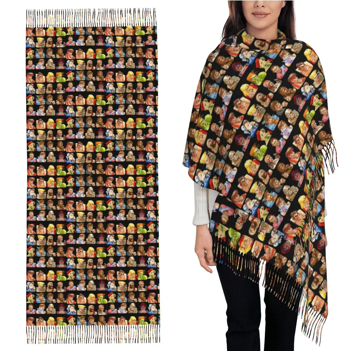 

Женские шарфы с кисточками и портретами Super Street Fighter, мягкие теплые шали и накидки, большая осенне-зимняя шаль