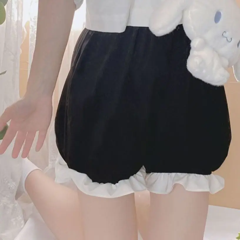 Legging Lolita Chic Manis Celana Dalam Melar Ruffle Renda Gotik Wanita Celana Pendek Lucu Legging JK Kawaii Feminin