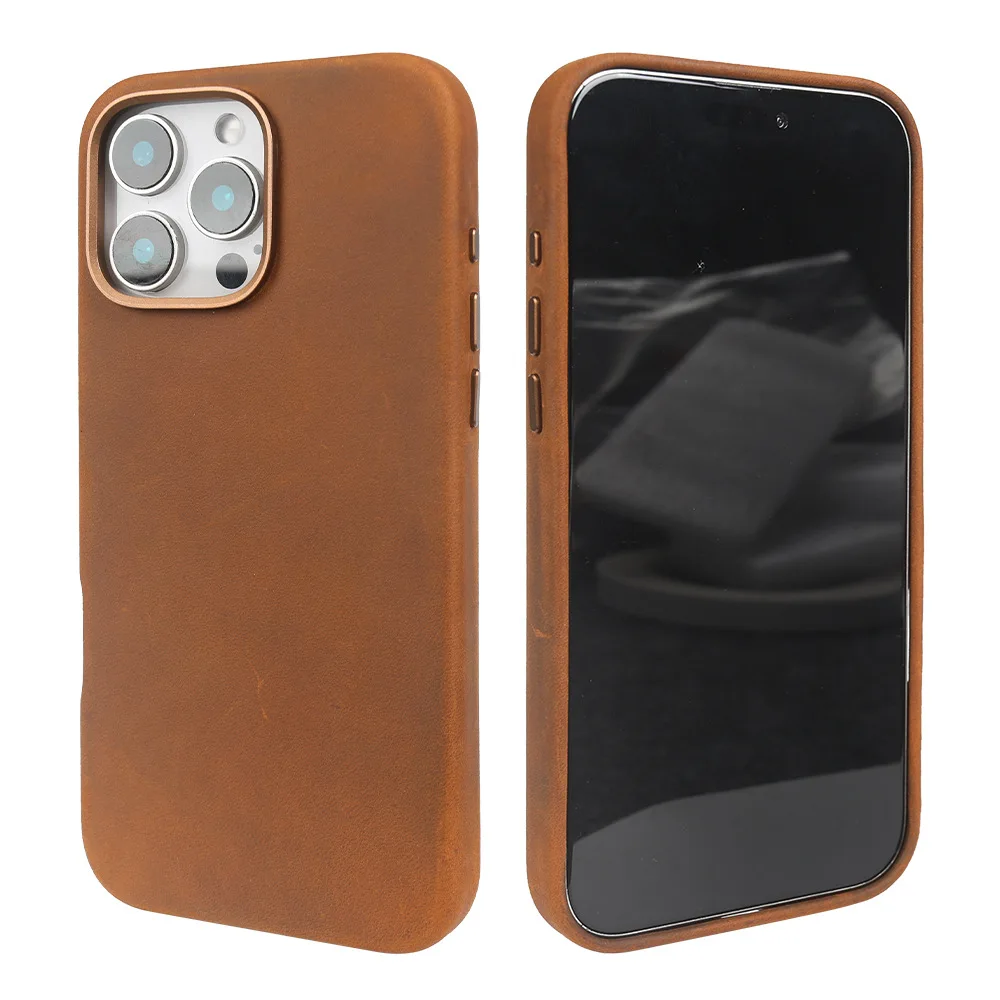 

casefor iPhone 16 Pro Max Crazy horse pattern genuine leather full-cover magnetic protection shell anti-fall mobile phone case