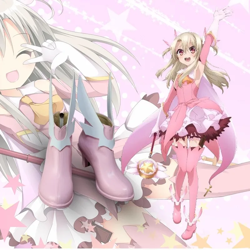 Fate/kaleid liner PRISMA ILLYA Illyasviel von Einzbern Cosplay Costume Shoes Anime Pink Cute Handmade Faux Leather Boots