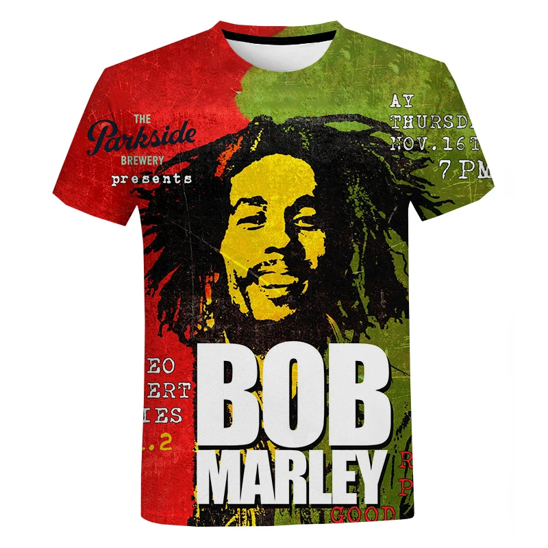 Bob Marley Reggae Rasta New Summer Fashion Cool Music Style T-shirt  3D Printing Men\'s Tops Hip-hop Unisex Short-sleeved T Shirt