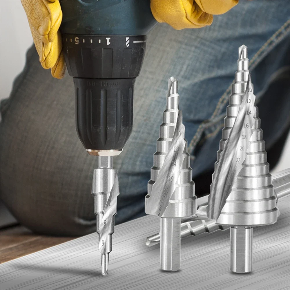 HSS Step Drill Bit 3pcs 4-12 4-20 4-32mm Spiral Groove Wood Metal Hole Cutter Round Shank  Cone