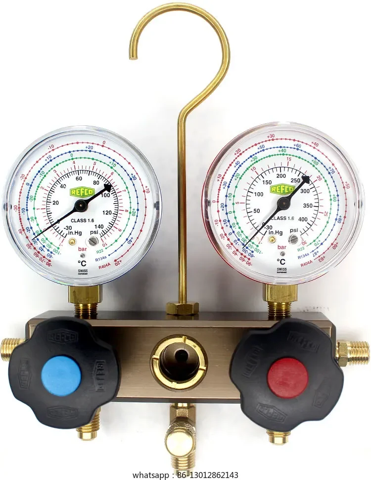 

Измеритель фторида кондиционера, измерение давления снега хладагента фреона с двойной головкой, композитный манометр