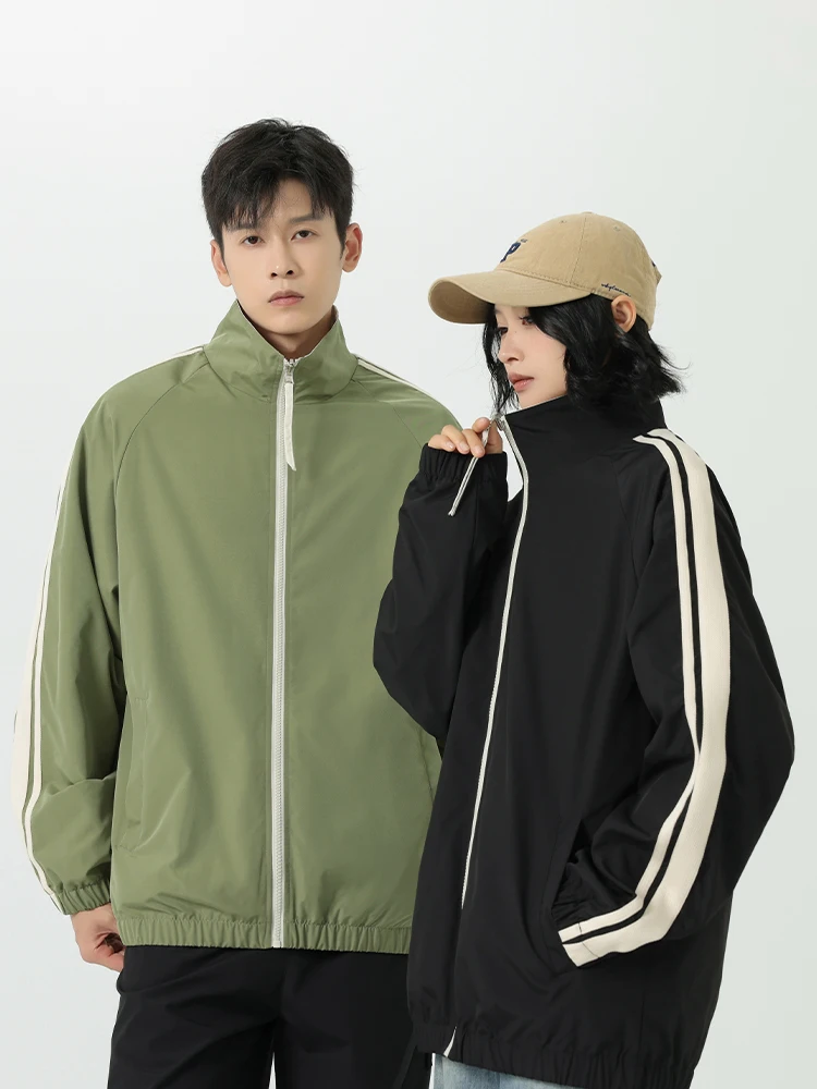 

Модная молодежная полосатая куртка для мужчин, весенне-осенняя свободная рабочая одежда с воротником, верхняя одежда из водонепроницаемого полиэфирного волокна с длинными рукавами