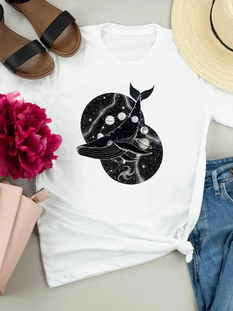 Summer Spring Print Tshirt Tee Top Women Short Sleeve Printing Space Watercolor Lovely 90s Clothing Fashion Graphic T-shirts