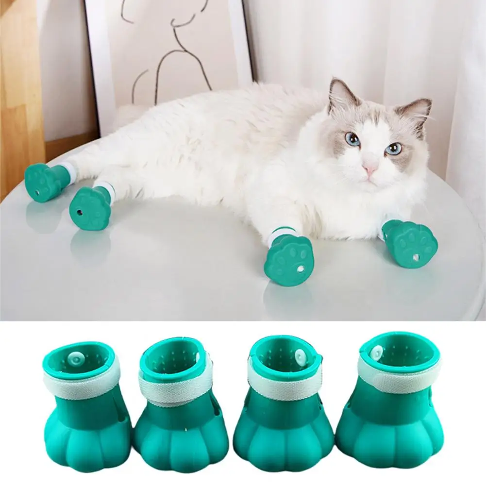 4 Pcs Cat Claw Covers Fastener Tape Anti-shedding Exquisite Anti-scratch Comfort Pet Kitten Paw Nail Covers Boot Pet Supplies