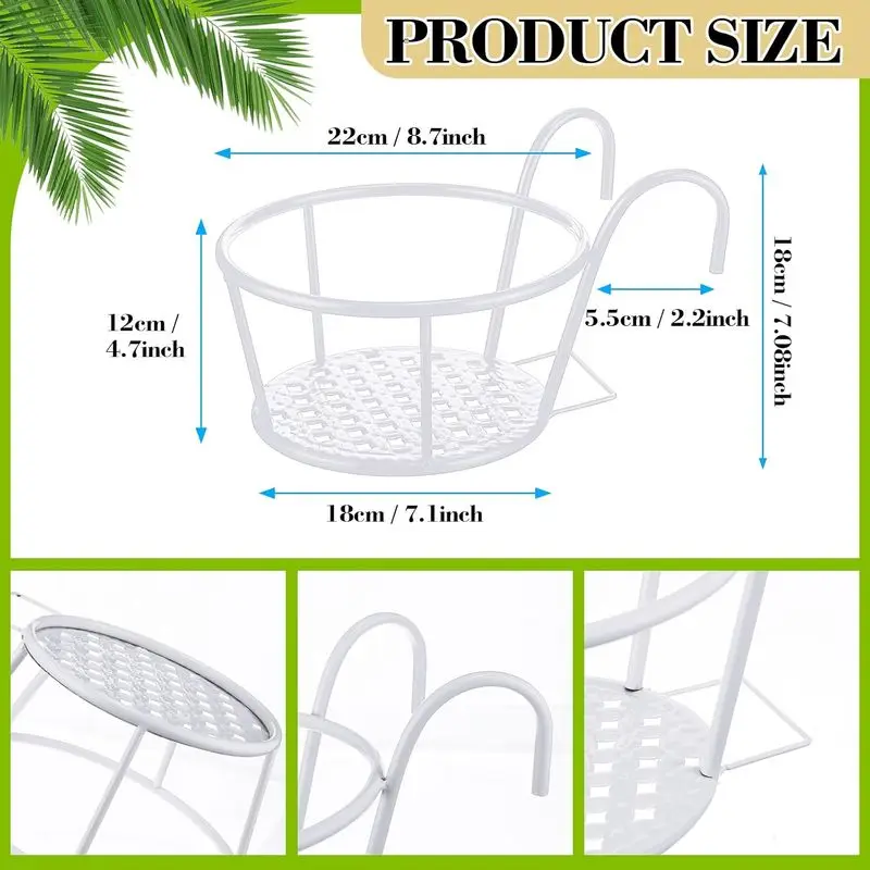 2/6 Pcs 8.7 In Metal Railing Plant Holders Hanging Planter White Black For Balcony Fence Garden Outdoor Flower Pot Storage Rack